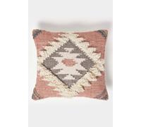 HOMESCAPES Handwoven Tufted Kilim Cushion Pink & Cream 100% Cotton & Wool Cushion Traditional Authentic Design with Super Microfibre Cushion Insert 45 x 45 cm