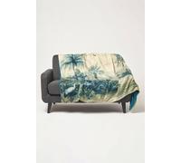 Homescapes Palm Sepia Throw 130 X 170 Cm Tropical Blanket In Blue Blue