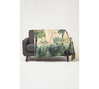 Homescapes Palm Sepia Throw 130 X 170 Cm Tropical Blanket In Green Green