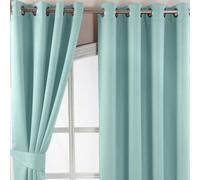 Herringbone Blackout Curtains Pair Eyelet Style Homescapes Light Blue 117cm width x 229cm drop
