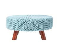 (Pastel Blue) Knitted Cotton Footstool with Wooden Legs Large 62 x 62 x 30 cm