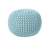 HOMESCAPES Pastel Blue Knitted Pouffe Footstool Bean Filled 100% Cotton for Living Room Children or the Elderly