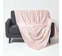 HOMESCAPES Pastel Pink Velvet Throw 200 x 230 cm Soft ‘Mora’ Faux Fur Throw Blanket Jacquard Chambray Weave Bed Sofa Throw for King Size Beds and 3 Seater Sofas