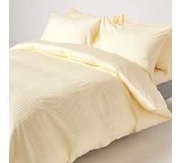 HOMESCAPES Pastel Yellow Pure Egyptian Cotton Duvet Cover Set Double 330 TC 500 Thread Count Equivalent Satin Stripe Quilt Cover 2 Pillowcases Included Bedding Set
