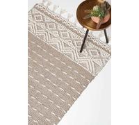 HOMESCAPES Beige & Natural Handwoven Kilim Rug 160 x 230 cm Wool & Cotton Living Room Area Rug ‘Patna’ with Traditional Textured Geometric Pattern & Tassels