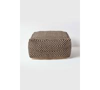 HOMESCAPES Black and Cream Chevron Pattern Pouffe - 60 x 60 x 30 cm