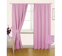 HOMESCAPES Pencil Pleat Pink Thermal Blackout Curtains Pair Width 66 x 72 Inch Drop Genuine 3 Pass Insulated Noise Reducing Premium Linen Look Curtains with Tie Backs
