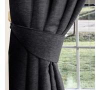 HOMESCAPES Pewter Grey Chenille Curtains Tie Backs Pair, 2 Tie Backs for Curtains - Coordinating with Chenille Thermal Pencil Pleat Curtains. FREE SWATCHES AVAILABLE
