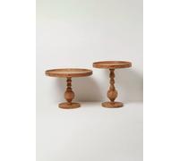 Homescapes Pillar Solid Acacia Wood Side Tables - Set Of 2 In Brown Brown