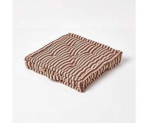 HOMESCAPES - Pin Stripe Choco - 100% Cotton - Floor Cushion - Chocolate and Beige - 40 x 40 x 8 cm Square - Indoor - Garden - Dining Chair Booster - Seat Pad Cushion.