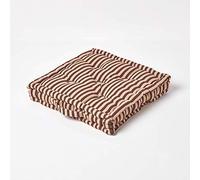HOMESCAPES - Pin Stripe Choco - 100% Cotton - Large Floor Cushion - Chocolate and Beige - 50 x 50 x 10 cm Square - Indoor - Garden - Dining Chair Booster - Seat Pad Cushion.