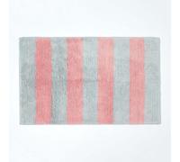 HOMESCAPES Super Absorbent Soft 100% Cotton ‘Blackpool’ Pink and Grey Bathmat with Thick Striped Geometric Pattern and Non Slip Latex Backing, 50 x 80 cm Large Shower Mat Machine Washable