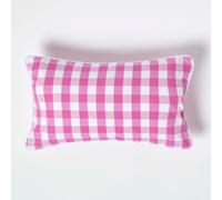 Homescapes Pink Block Check Cotton Gingham Cushion Cover, 30 X 50 Cm
