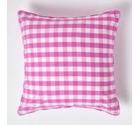 Homescapes Pink Block Check Cotton Gingham Cushion Cover, 60 X 60 Cm