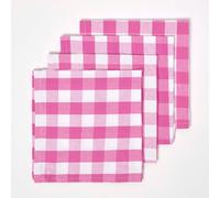Homescapes Pink Block Check Cotton Gingham Napkins Set Of 4, Fabric Table Napkins, 45 X 45Cm, Washable & Reusable