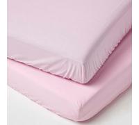 Homescapes Pink Cotton Fitted Cot Sheets 200 Thread Count, 2 Pack
