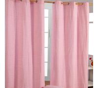 HOMESCAPES Pink Gingham Check Eyelet Curtain Pair 100% Cotton 137cm (54”) Wide x 182cm (72”) Drop