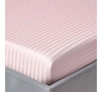 HOMESCAPES Pink Deep Fitted Sheet (12”) Super King 330 TC 500 Thread Count Equivalent Satin Stripe Pure Egyptian Cotton Bed Sheet with Fully Elasticated Skirt