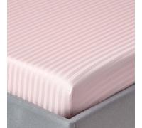 HOMESCAPES Pink Deep Fitted Sheet (12”) Super King 330 TC 500 Thread Count Equivalent Satin Stripe Pure Egyptian Cotton Bed Sheet with Fully Elasticated Skirt