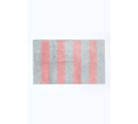 HOMESCAPES Super Absorbent Soft 100% Cotton ‘Blackpool’ Pink and Grey Bathmat with Thick Striped Geometric Pattern and Non Slip Latex Backing, 50 x 80 cm Large Shower Mat Machine Washable