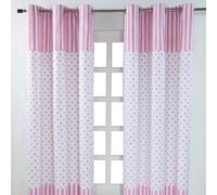 HOMESCAPES 100% Cotton Unlined Eyelet Curtain Pair - Love Hearts - Pink White - 117cm (46") Wide x 137cm (54") Drop