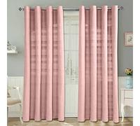 HOMESCAPES Pink Rajput Eyelet Curtain Pair 167cm (66") Wide x 228cm (90") Drop 100% Cotton Ring Top Plain Curtains