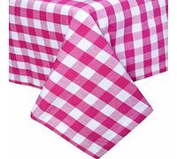 HOMESCAPES Pink Table Cloth, Cotton Gingham Tablecloth, Rectangular Block Check, Handcrafted & Durable Dining Table Cover with Hem Stitch, Hypoallergenic, Washable, 137 x 228cm
