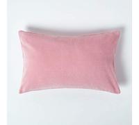 HOMESCAPES Pink Velvet Cushion Cover Super Soft Cotton Velvet Luxury Scatter Cushion Rectangle Plain Dusky Pink Accent Throw Pillow for Sofa and Bed Decoration with Hidden Zipper, 30 x 50 cm
