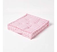 HOMESCAPES Pink & White GINGHAM Check Floor Cushion - 100% Cotton - 40 x 40 x 8 cm Square - Indoor - Garden - Dining chair booster Seat Cushion Pad