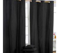 HOMESCAPES Black Eyelet Curtain Pair 117cm (46") Wide x 137cm (54") Drop Plain Heavy Unlined Curtains