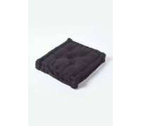 HOMESCAPES Luxury Floor Cushion Plain 100% Cotton Black 40 x 40 x 8cm, Booster Cushion Seat Chair Pad Dining Thick & Plush Garden Floor Pillow for Kids Elderly Pets Indoor Outdoor Use