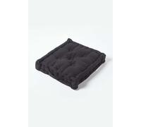 HOMESCAPES Luxury Floor Cushion Plain 100% Cotton Black 50 x 50 x 10cm, Booster Cushion Seat Chair Pad Dining Thick & Plush Garden Floor Pillow for Kids Elderly Pets Indoor Outdoor Use