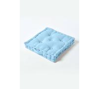 HOMESCAPES Luxury Floor Cushion Plain 100% Cotton Blue 50 x 50 x 10cm, Booster Cushion Seat Chair Pad Dining Thick & Plush Garden Floor Pillow for Kids Elderly Pets Indoor Outdoor Use