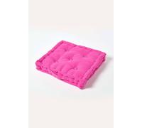 HOMESCAPES Luxury Floor Cushion Plain 100% Cotton Hot Pink Cerise 50 x 50 x 10cm, Booster Cushion Seat Chair Pad Dining Thick & Plush Garden Floor Pillow for Kids Elderly Pets Indoor Outdoor Use