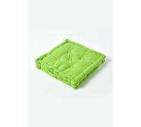 HOMESCAPES Luxury Floor Cushion Plain 100% Cotton Green 50 x 50 x 10cm, Booster Cushion Seat Chair Pad Dining Thick & Plush Garden Floor Pillow for Kids Elderly Pets Indoor Outdoor Use