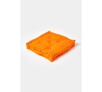 HOMESCAPES Luxury Floor Cushion Plain 100% Cotton Orange 40 x 40 x 8cm, Booster Cushion Seat Chair Pad Dining Thick & Plush Garden Floor Pillow for Kids Elderly Pets Indoor Outdoor Use