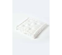 HOMESCAPES Luxury Floor Cushion Plain 100% Cotton Off White 40 x 40 x 8cm, Booster Cushion Seat Chair Pad Dining Thick & Plush Garden Floor Pillow for Kids Elderly Pets Indoor Outdoor Use