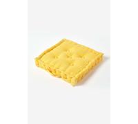 HOMESCAPES Luxury Floor Cushion Plain 100% Cotton Yellow 50 x 50 x 10cm, Booster Cushion Seat Chair Pad Dining Thick & Plush Garden Floor Pillow for Kids Elderly Pets Indoor Outdoor Use