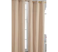 HOMESCAPES Natural Beige Eyelet Curtain Pair 137cm (54") Wide x 228cm (90") Drop Plain Heavy Unlined Curtains