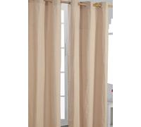 HOMESCAPES Natural Beige Eyelet Curtain Pair 137cm (54") Wide x 228cm (90") Drop Plain Heavy Unlined Curtains