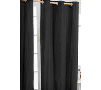 HOMESCAPES Black Eyelet Curtain Pair 137cm (54") Wide x 228cm (90") Drop Plain Heavy Unlined Curtains