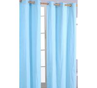 Homescapes Plain Cotton Ready Made Eyelet Curtain Pair In Blue Blue 140cm width x 229cm drop