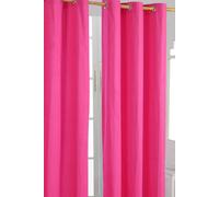 Homescapes Plain Cotton Ready Made Eyelet Curtain Pair In Bright Pink Bright Pink 140cm width x 183cm drop