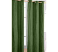 Homescapes Plain Cotton Ready Made Eyelet Curtain Pair In Dark Olive Dark Olive 140cm width x 229cm drop