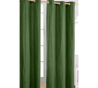HOMESCAPES Olive Green Eyelet Curtain Pair 137cm (54") Wide x 228cm (90") Drop Plain Heavy Unlined Curtains