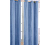 Homescapes Plain Cotton Ready Made Eyelet Curtain Pair In Mid Blue Mid Blue 117cm width x 137cm drop