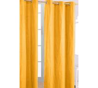 Homescapes Plain Cotton Ready Made Eyelet Curtain Pair In Mustard Mustard 140cm width x 183cm drop