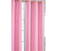 HOMESCAPES Pair of 100% Cotton Curtains - Plain Colour - Pink - Eyelet Ring Top - Heavy Not Lined (117 x 137 cm)