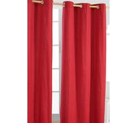 HOMESCAPES Red Eyelet Curtain Pair 137cm (54") Wide x 228cm (90") Drop Plain Heavy Unlined Curtains