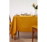 HOMESCAPES Yellow Table Cloth, Plain Cotton Tablecloth, Square, Handcrafted & Durable Dining Table Cover with Hem Stitch, Hypoallergenic, Washable, Mustard Yellow - 137 x 137cm